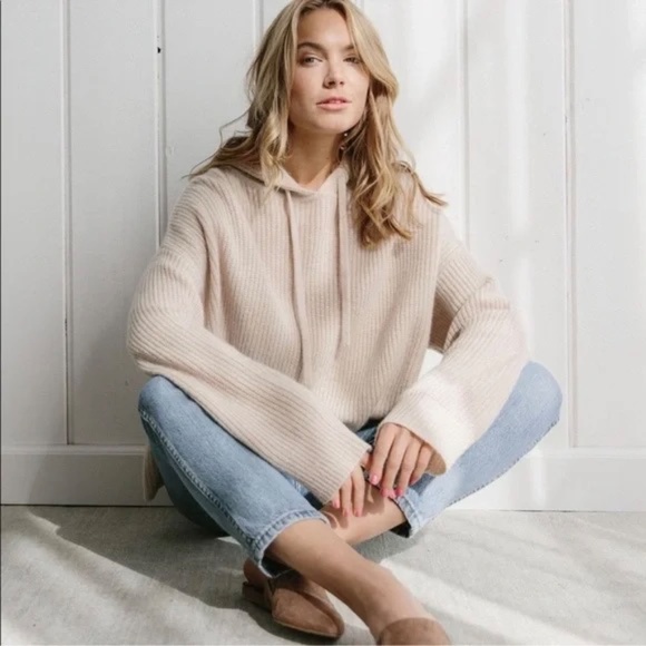 JENNI KAYNE Cashmere Fisherman Hoodie in Oatmeal - S
